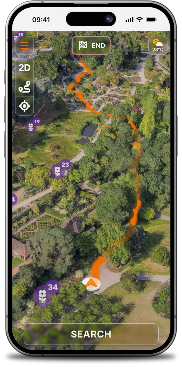 On-property wayfinding inside HypaMaps - turn-by-turn routing across the destination.